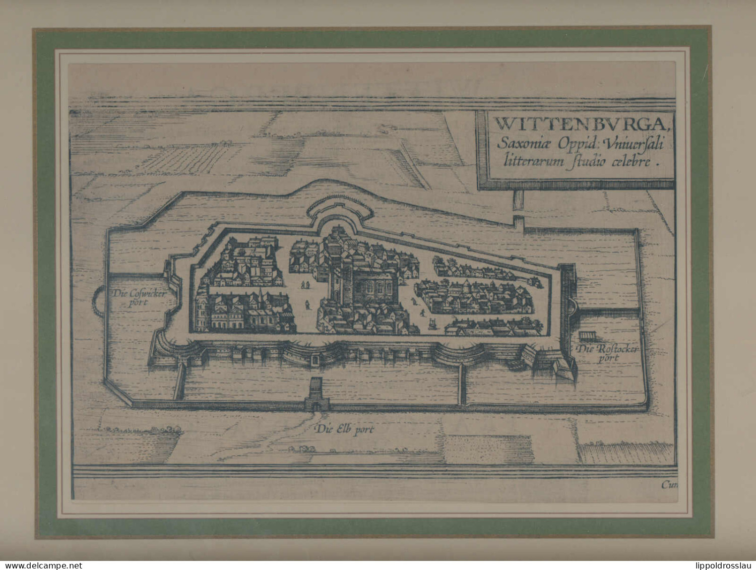 Wittenberg, Kupferstich Paul Bertius Aus Commentariorum Rerum Germanicum Libri Tres 1616, 23x14,5 Cm Gerahmt - Afiches