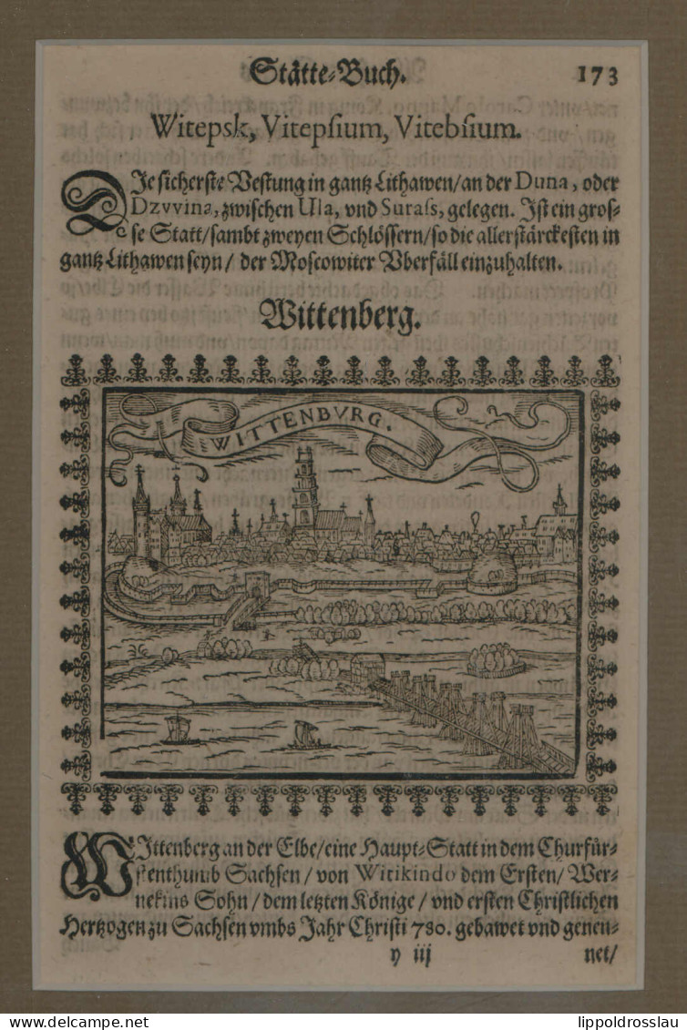 Wittenberg, Holzschnitt Aus Dem Stätte-Buch Theatrum-Urbinum 1595, Sauer 11,8,5 Cm Im Dekorativen Rahmen - Affiches