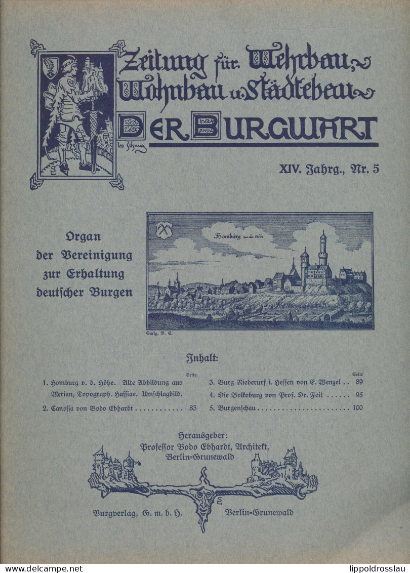 Der Burgwart, 19 Stck. Der Zeitung Für Wehrbau, Wohnbau Und Städtebau, Burgverlag Berlin, XIII Und XIV. Jahrgang, Hoch I - Sonstige & Ohne Zuordnung