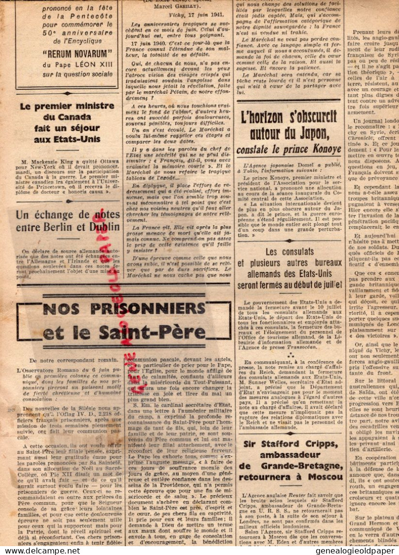 LIMOGES-GUERRE 1939-45- WW2-LA CROIX-18 JUIN 1941-PETAINCARDINAL GERLIER ESPAGNE-VICHY-PIE XII FETE PENTECOTE-BOUDINHON