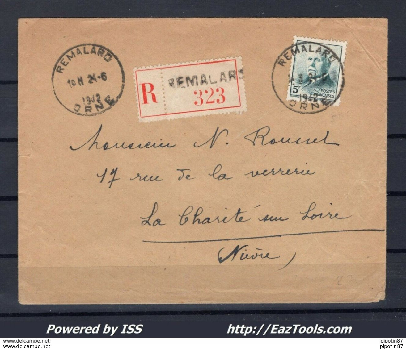 FRANCE N° 524 SEUL SUR LETTRE RECOMMANDEE POUR LA CHARITÉ SUR LOIRE DU 24/06/1942 - Storia Postale