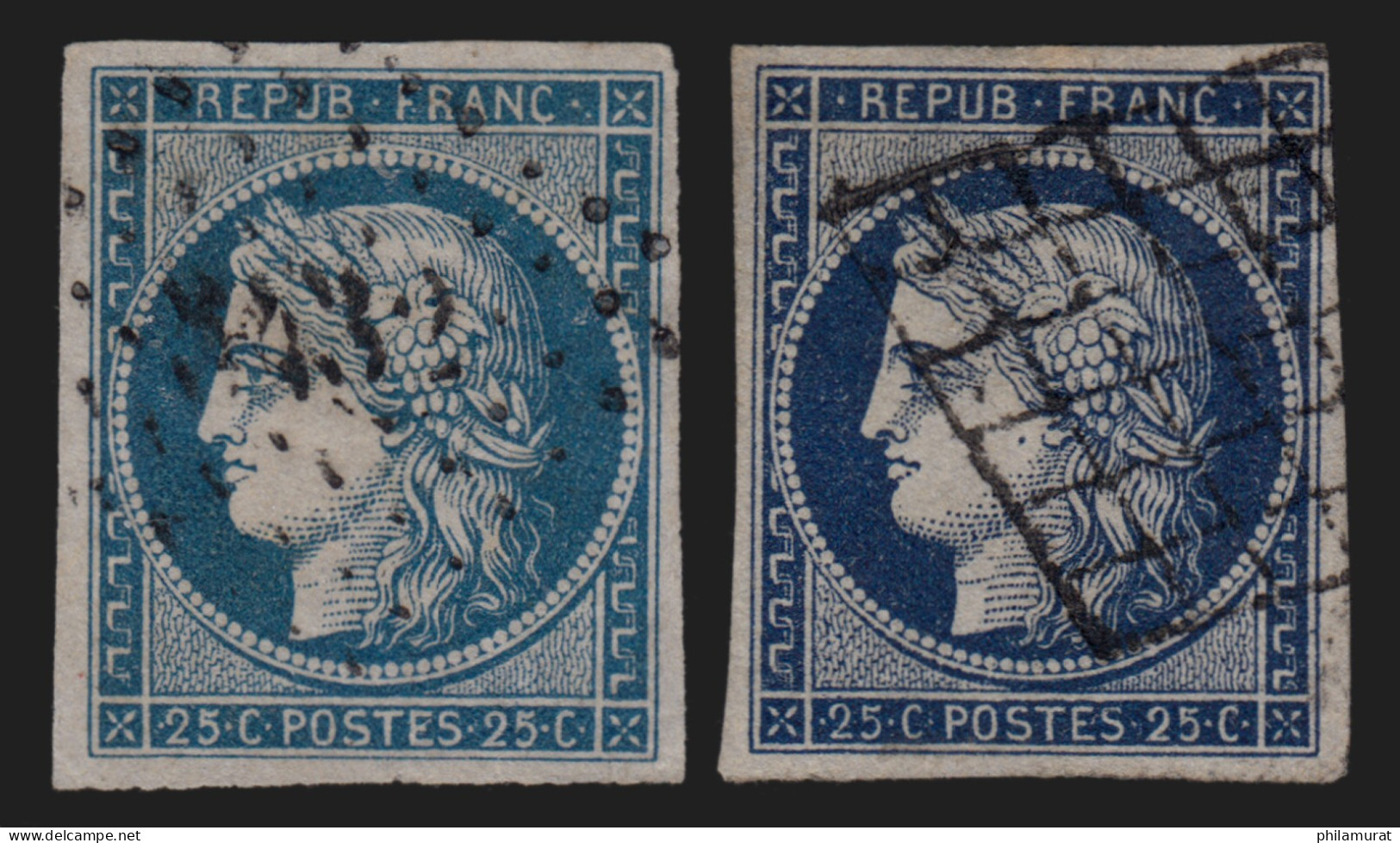 France N°4/4a, 25c Bleu En 2 Jolies Nuances, Oblitérés COTE 140€ - TB D'ASPECT - 1849-1850 Ceres