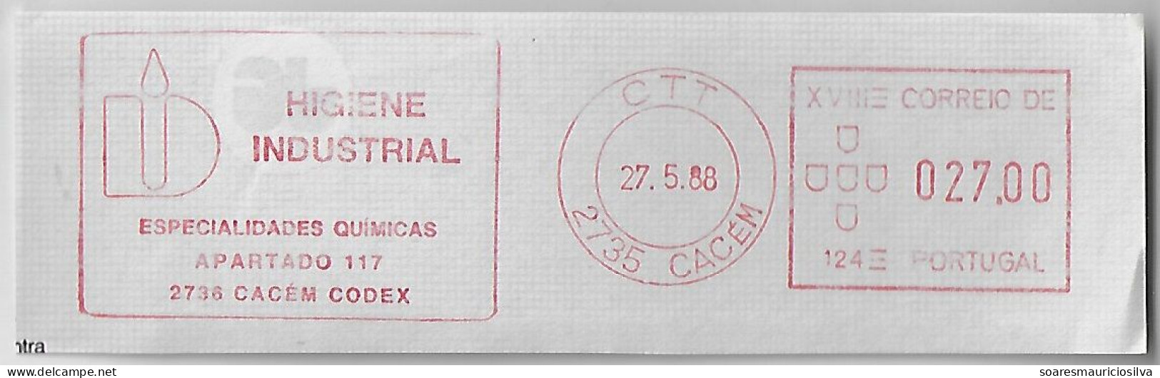 Portugal 1988 Cover Fragment Meter Stamp Hasler Mailmaster Slogan Industrial Hygiene Chemical Specialties From Cacém - Briefe U. Dokumente