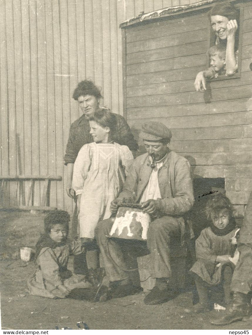 Carte Photo.Gitans.roulotte.gens Du Voyage,bohémiens,Gipsy,nomade.Tsiganes.enfants.chien.écrite 1915. - Europe