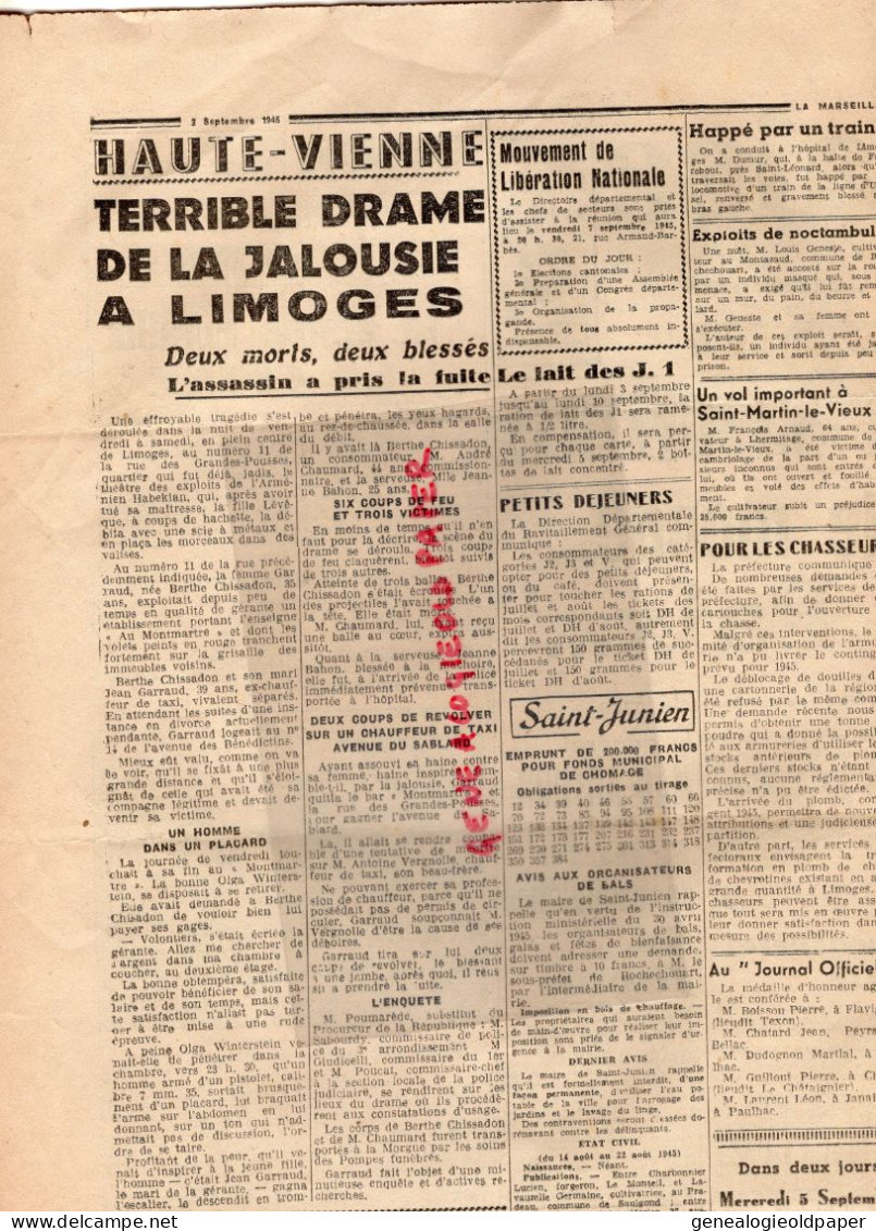 LIMOGES-GUERRE 1939-45- WW2-LA MARSEILLAISE DU CENTRE-3-9-1945-LIBERATION- JAPON-MAC ARTHUR-VON BRAUCHITSCH-JOUKOV - Documenti Storici