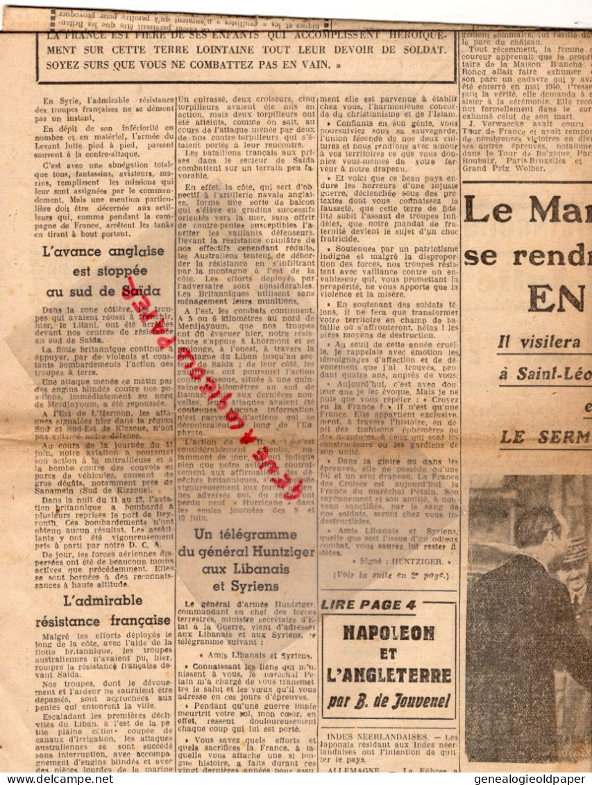 LIMOGES-GUERRE 1939-45- WW2-LE COURRIER DU CENTRE 13 JUIN 1941-PETAIN LIMOUSIN AMBAZAC-ST SAINT JUNIEN-SYRIE-PALESTINE- - Documents Historiques