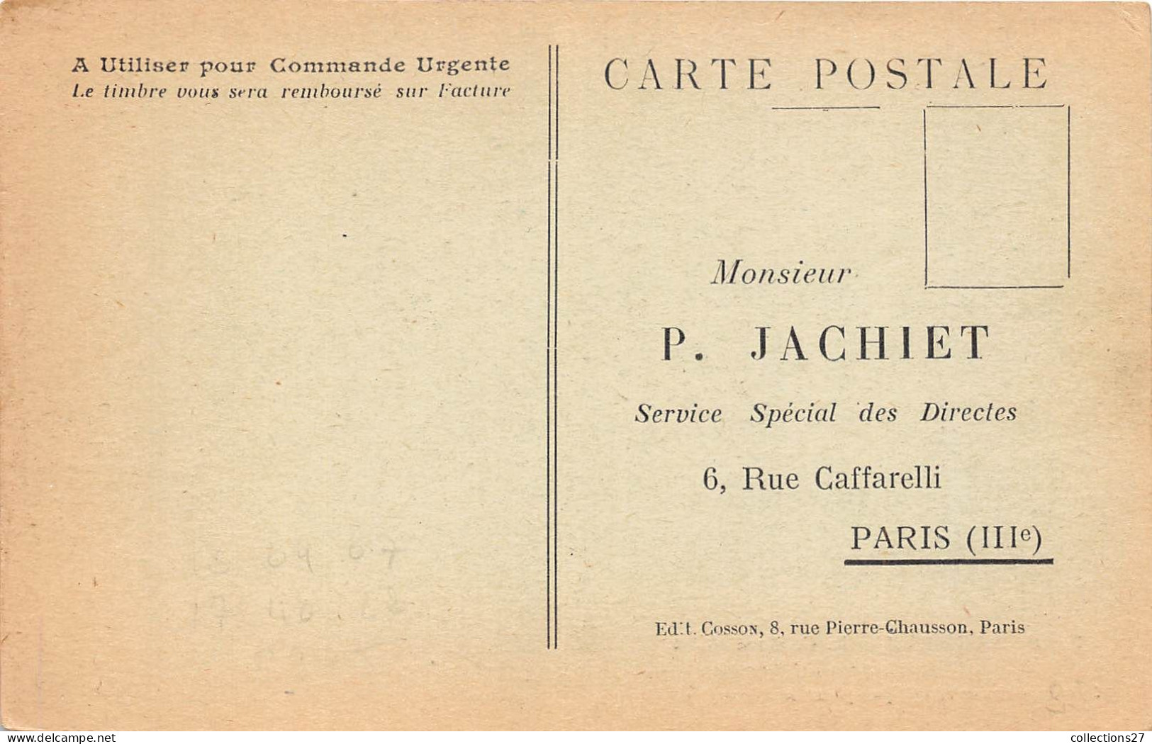 PARIS-75003- 6 RUE CAFFARELLI- ETS P JACHIET- ATELIERS DE FABRICATION DE CORSETS SCIE CIRCULAIRE ELECTRIQUE POUR DECOUPA - Paris (03)