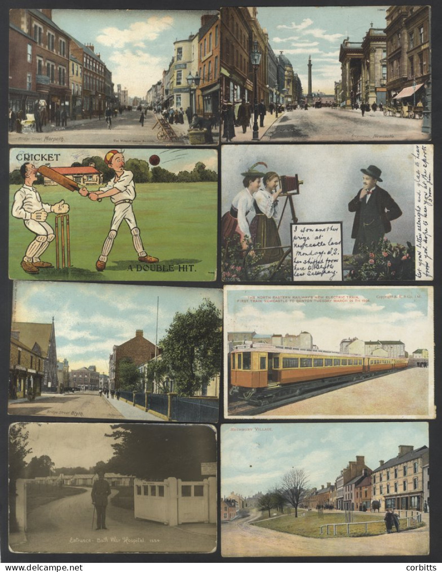 COLLECTION Of Cards (90) In An Old Album Incl. N.E England Interest E.g. N.E Railway New Electric Tram, Bridge St - Blyt - Unclassified