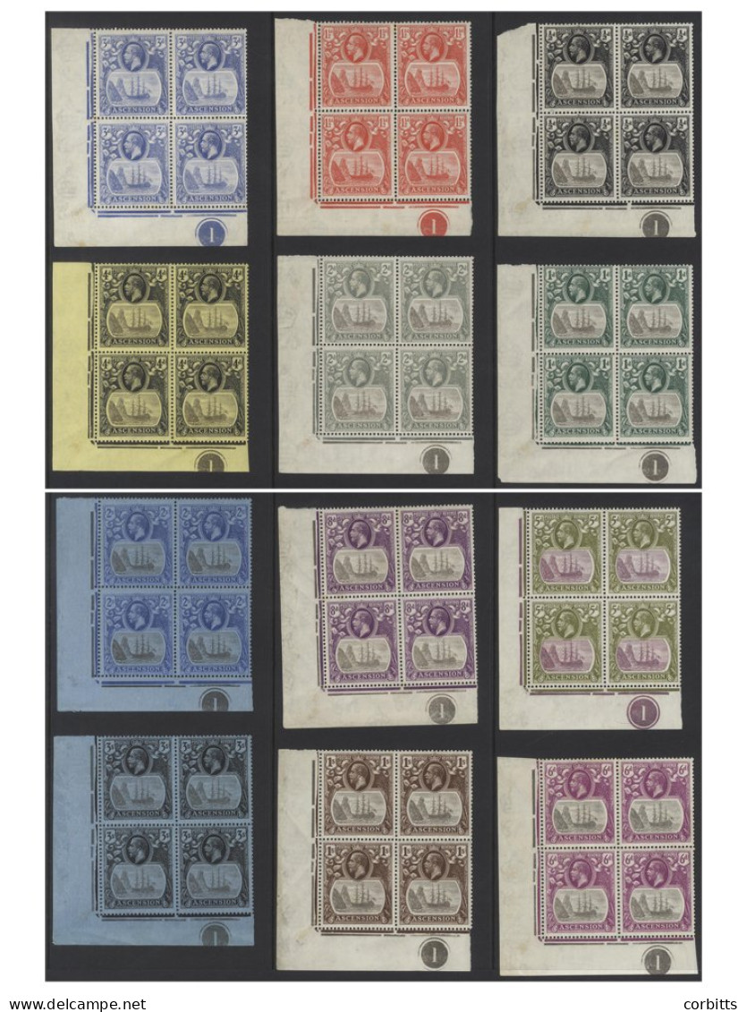 1924-33 Badge Set Of Twelve In Matching Left Corner Marginal Blocks Of Four With Plate Number '1', Each Showing 'Cleft R - Sonstige & Ohne Zuordnung