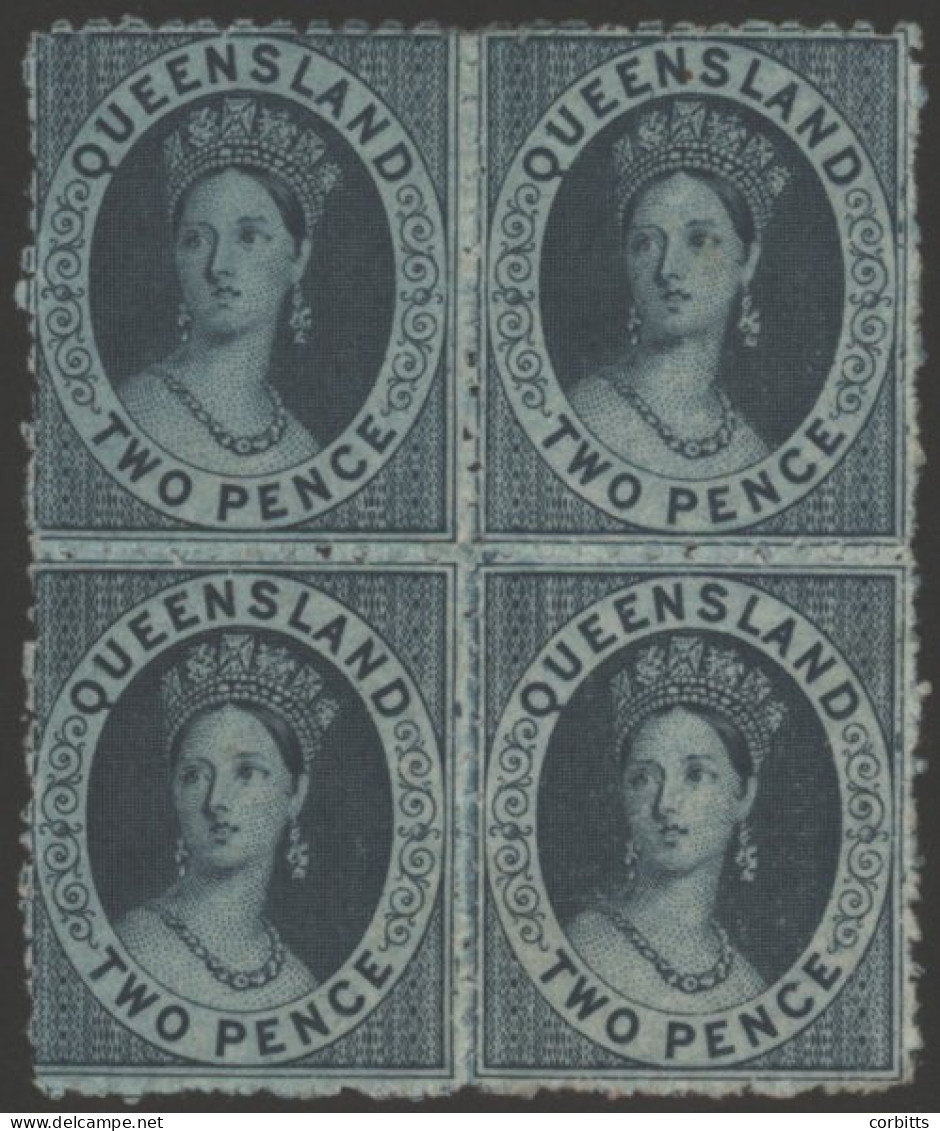 1868 Crown And Q Wmk 2d Blue In M Block Of Four. An Attractive Multiple, SG.99/100, Cat. £280+. - Andere & Zonder Classificatie