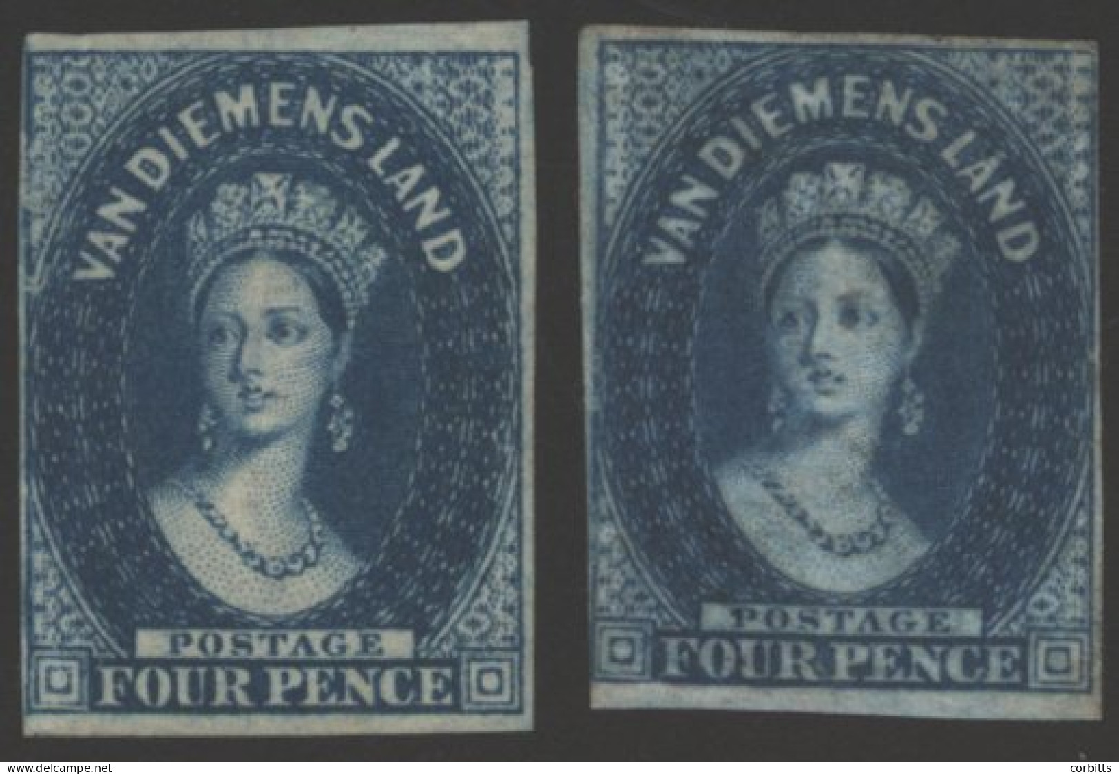 1855 Large Star 4d Blue With Four Margins (close But Clear At Left) And 1856 4d Blue (3 Margins) Unused Or Cleaned. Attr - Autres & Non Classés