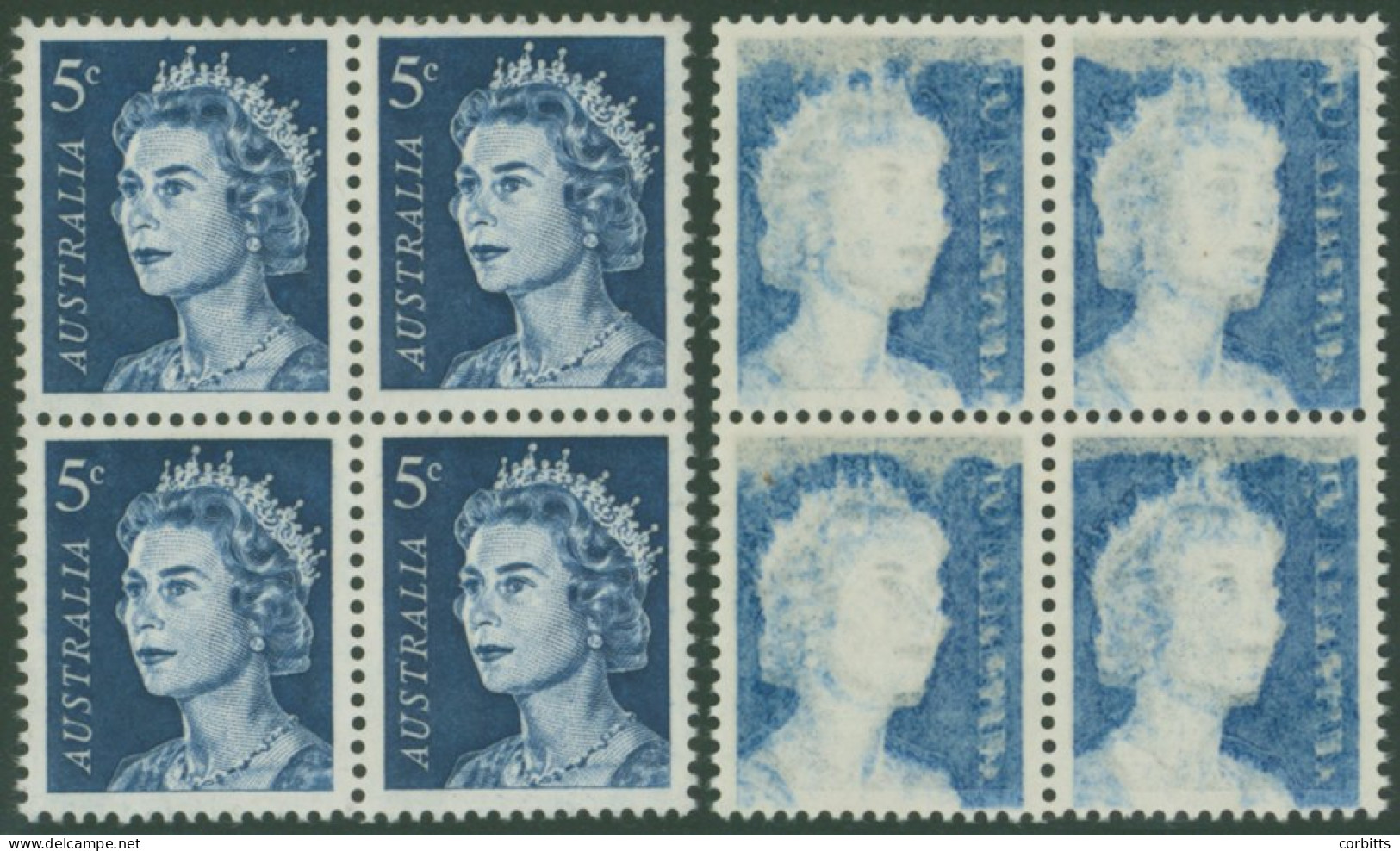 1966-73 5c Deep Blue With Full Offset On Reverse, UM Block Of Four, BW.444c, SG.386c Var. - Other & Unclassified