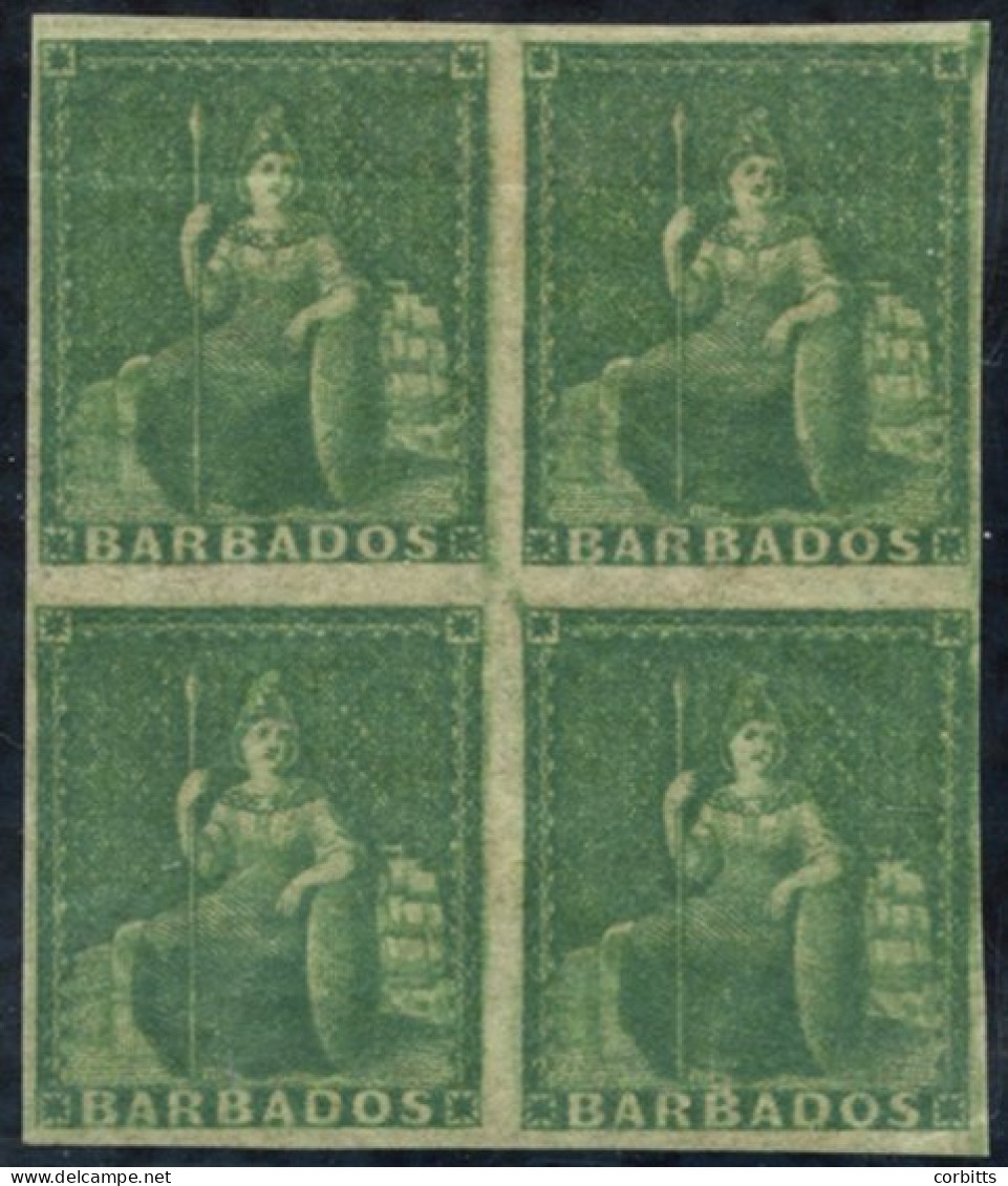 1861-70 ½d Grass-green Block Of Four Imperf, Close To Good Margins, Unused With Large Part O.g (a Little Browned As Usua - Andere & Zonder Classificatie