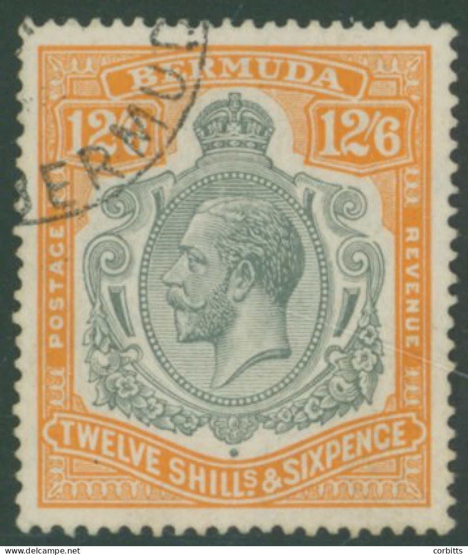 1924-32 MSCA 12/6d Grey & Orange Showing The 'break In Scroll At Right' Variety, VFU But With A Forged Postmark, SG.93h. - Other & Unclassified