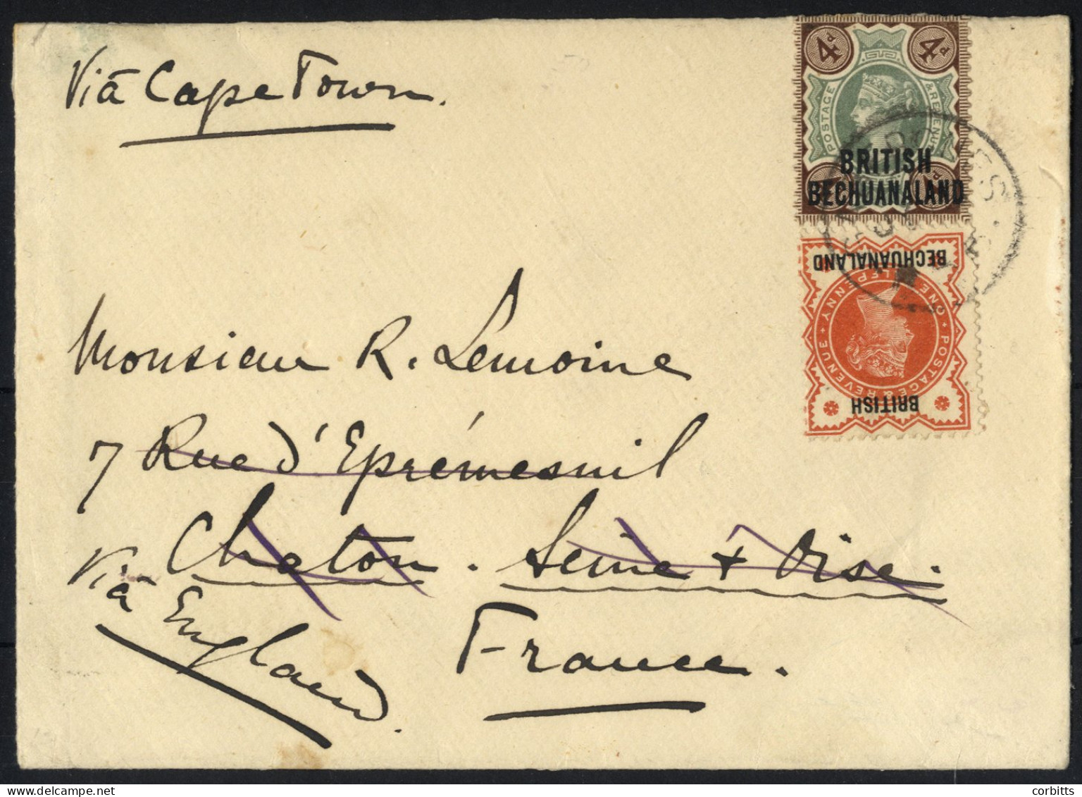 1894 (July) Envelope To France, Re-addressed Internally, Bearing 1888 ½d & 1891 4d, Both Tied By Light 'GABERONES/B.B' C - Autres & Non Classés