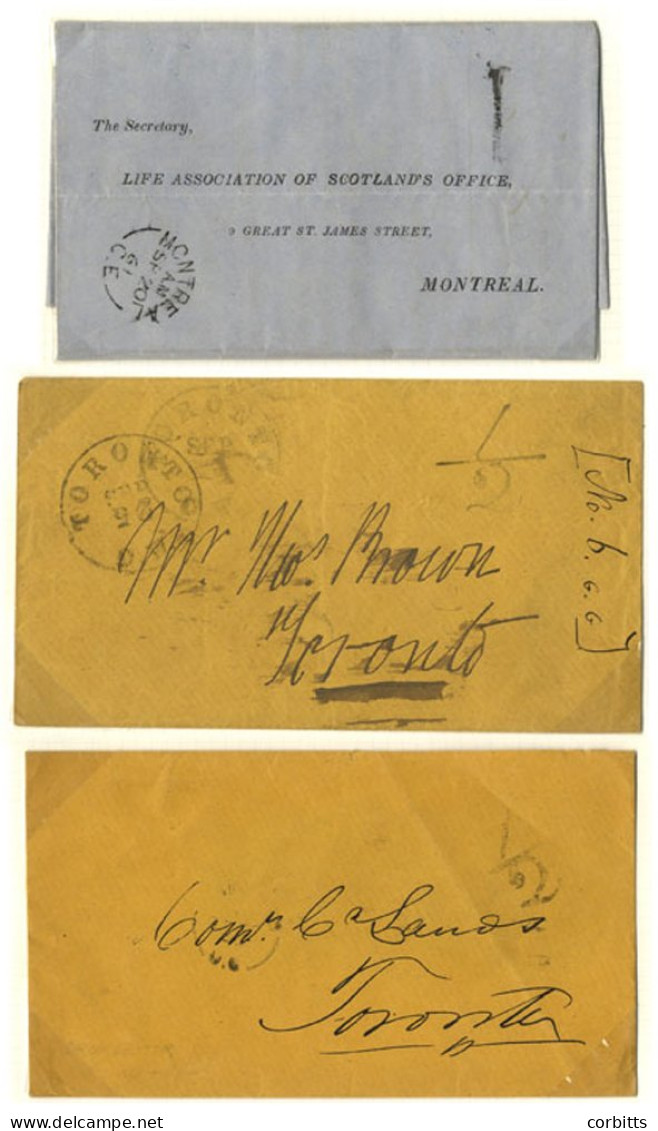 1858 & 1861 Toronto Envelopes (2) With Different '½' H/stamps For The Half Penny Circulars Rate And An 1861 Montreal Unp - Sonstige & Ohne Zuordnung