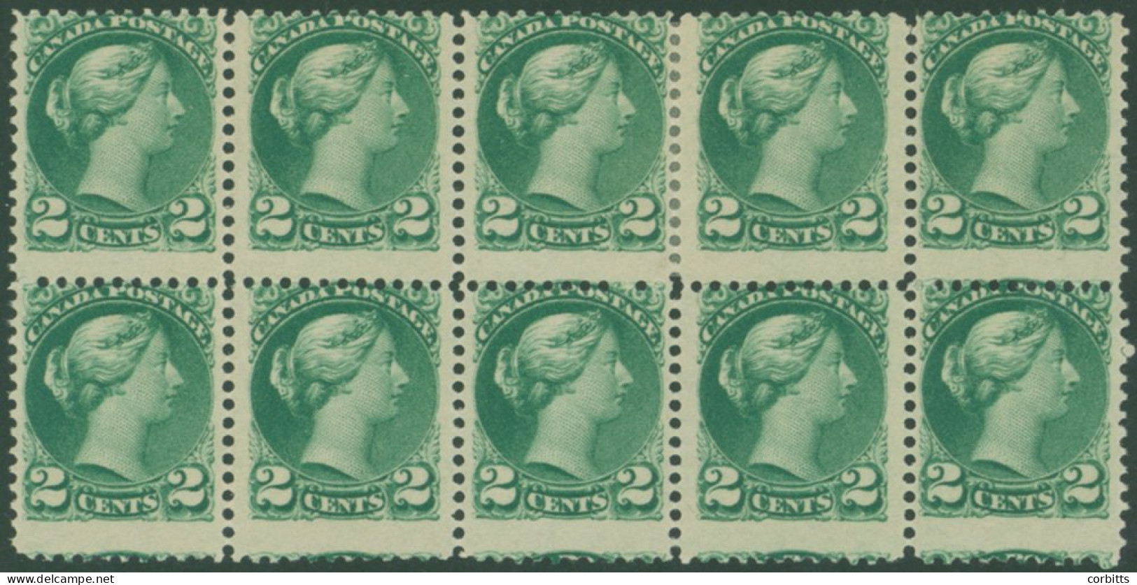 1870-90 2c Grass Green, Fresh M Block Of Ten, Full O.g (8x UM), High Centring, SG.78. (10) Cat. £600++ - Other & Unclassified