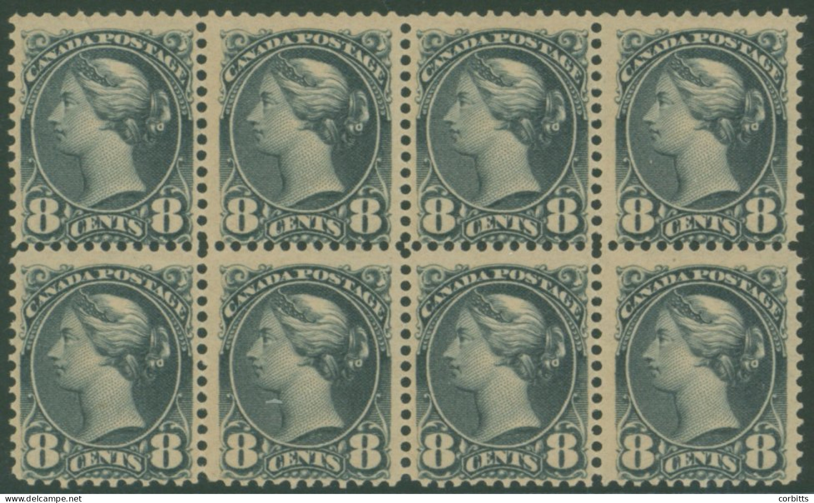 1893 8c Blackish Purple Block Of Eight, Full O.g (all UM) Gum Toned, One Stamp Small Thin, Fresh Appearance & Very Attra - Sonstige & Ohne Zuordnung