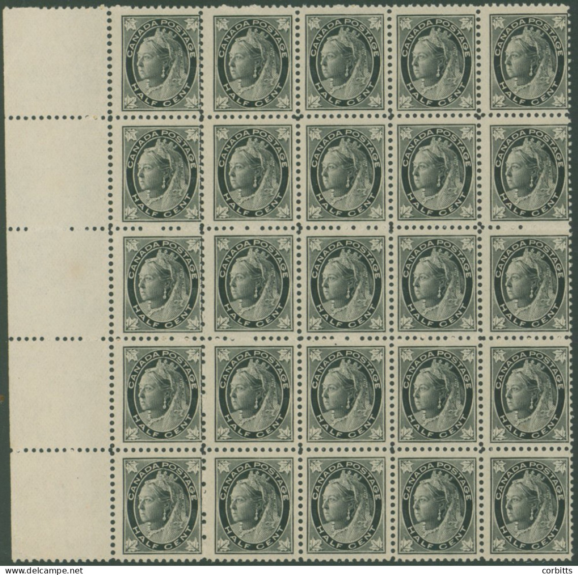 1897-98 ½c Black, Fresh UM Left Side Marginal Block Of Twenty Five, Centred To Right, SG.142, Cat. £375++ - Sonstige & Ohne Zuordnung