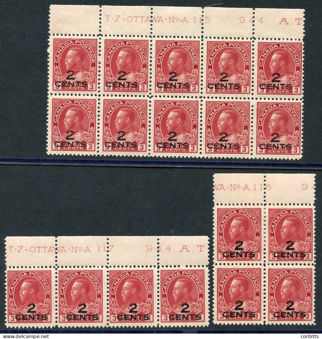 1926 2c On 3c Carmine Pl.115, UM Top Marginal Block Of Ten, Pl.116 Top Marginal M Block Of Four (2x UM) & Pl.117 Top Mar - Sonstige & Ohne Zuordnung