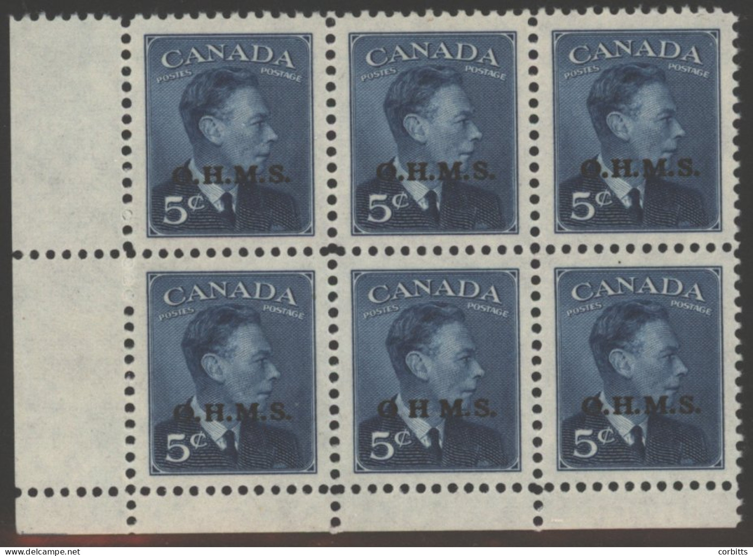 OFFICIALS 1904 O.H.M.S 5ct Blue, Lower Left Corner Marginal Block Of Six, Showing 'missing Stops After 'O' & 'H' (R10/2) - Other & Unclassified