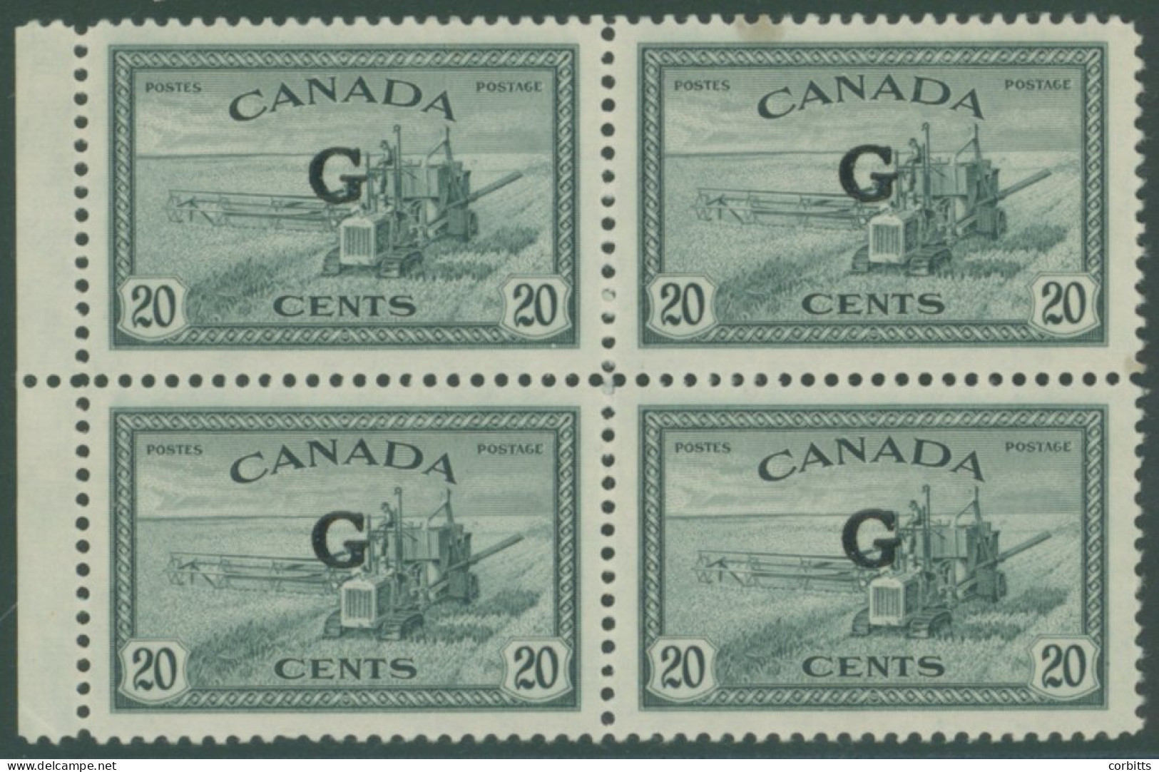 OFFICIALS 1950-52 'G' 20c Slate In A Left Side Marginal UM Block Of Four, SG.O187, Cat. £240 (4) - Sonstige & Ohne Zuordnung