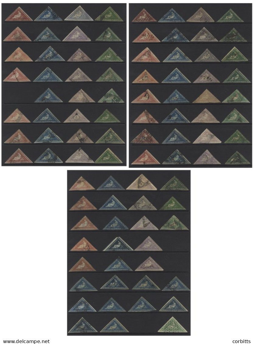 TRIANGLES: Large U Range Comprising 1d (20), 4d (31), 6d (20), 1s (19) + One Forgery, Mixed Printings, Shades & Papers,  - Andere & Zonder Classificatie