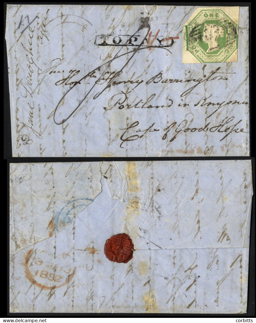 Incoming Mail 1852 (13 July) Entire From England To Portland In Knysna, Bearing Embossed 1s (cut Into At Foot) Showing M - Other & Unclassified