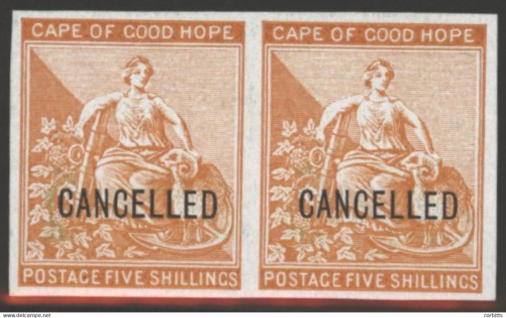 1871 5s Plate Proof In Yellow-orange In Imperf Pair On Thick, Glazed Paper O/pt Cancelled. Fine. - Autres & Non Classés