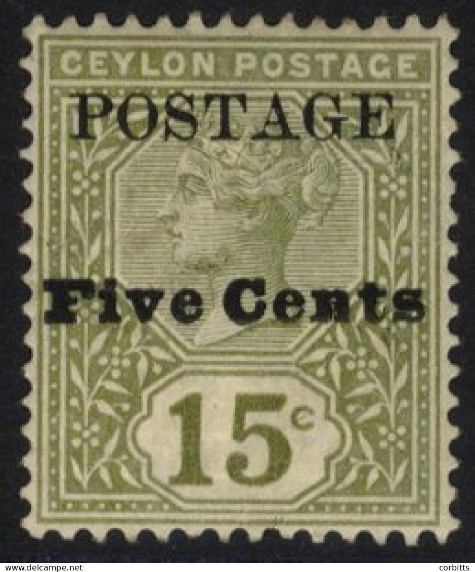 1890 5c On 15c Olive Green Showing The 'Revenue Omitted' Variety M, SG.233e. Cat. £250 - Other & Unclassified