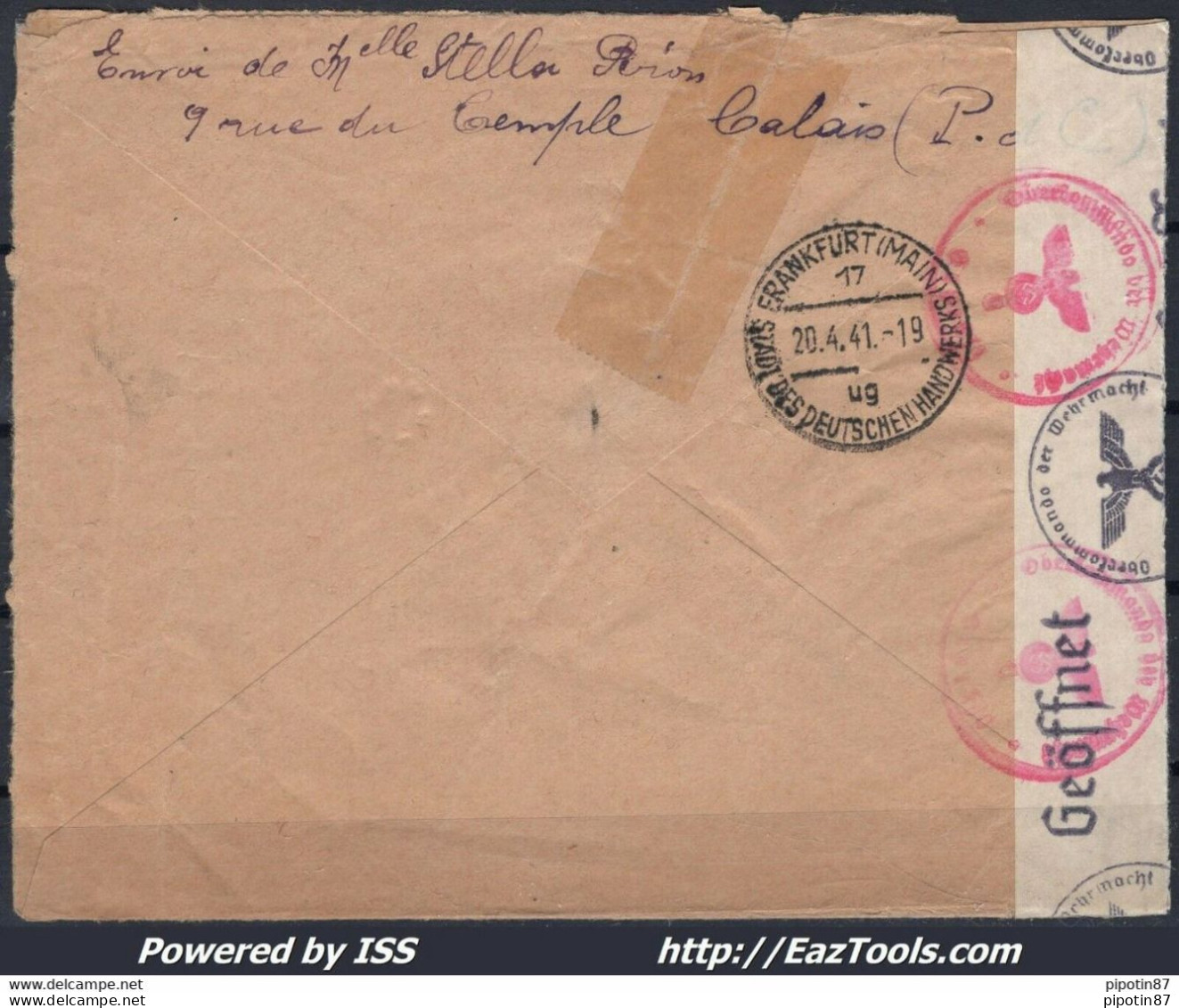 FRANCE N° 392 SEUL SUR LETTRE POUR FRANCFORT DU 15/04/1941 + CENSURE ALLEMANDE - Brieven En Documenten