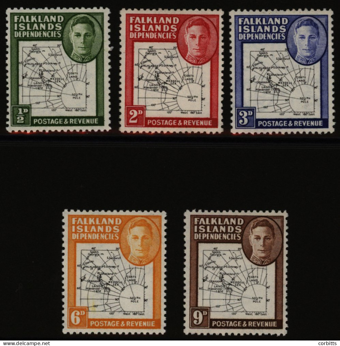 1948 Thin Map Set Showing 'dot In T' Variety On Values ½d, 2d, 3d, 6d, UM & 9d M. (5) Cat. £135 - Other & Unclassified