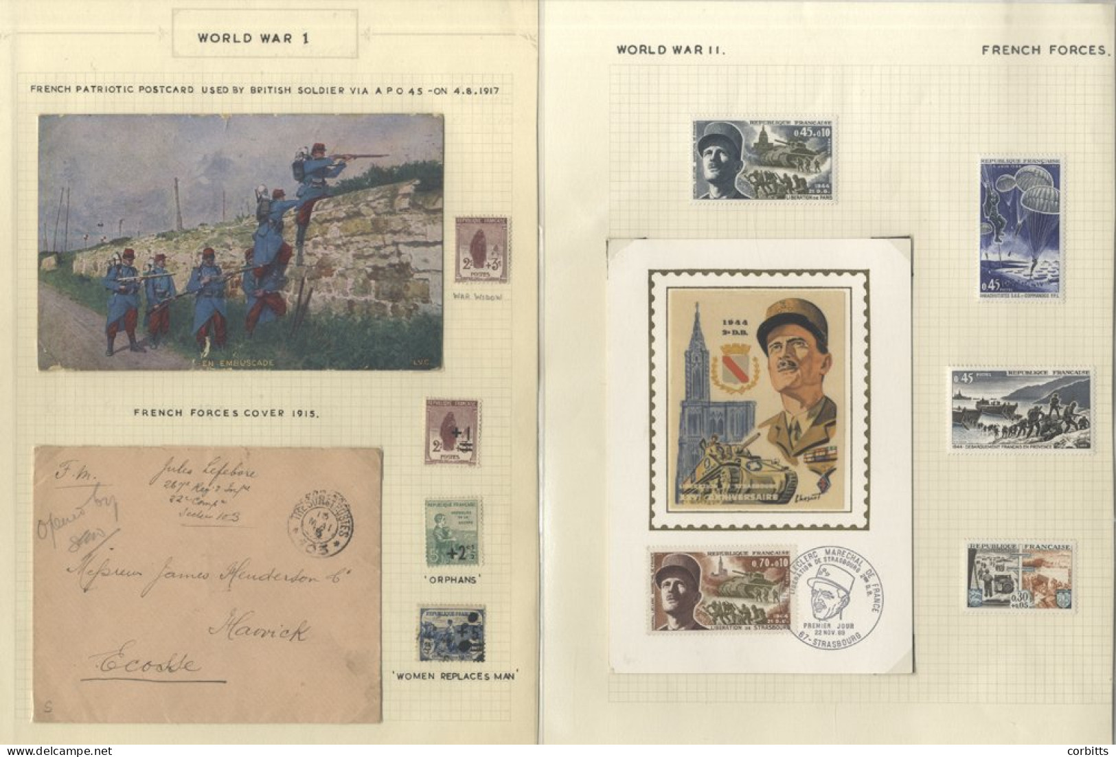 1944 Liberation Covers (3) Incl. Franking Of Gen De Gaulle Blue Vignettes On Each, Accompanied By Postcard & Cover From  - Other & Unclassified