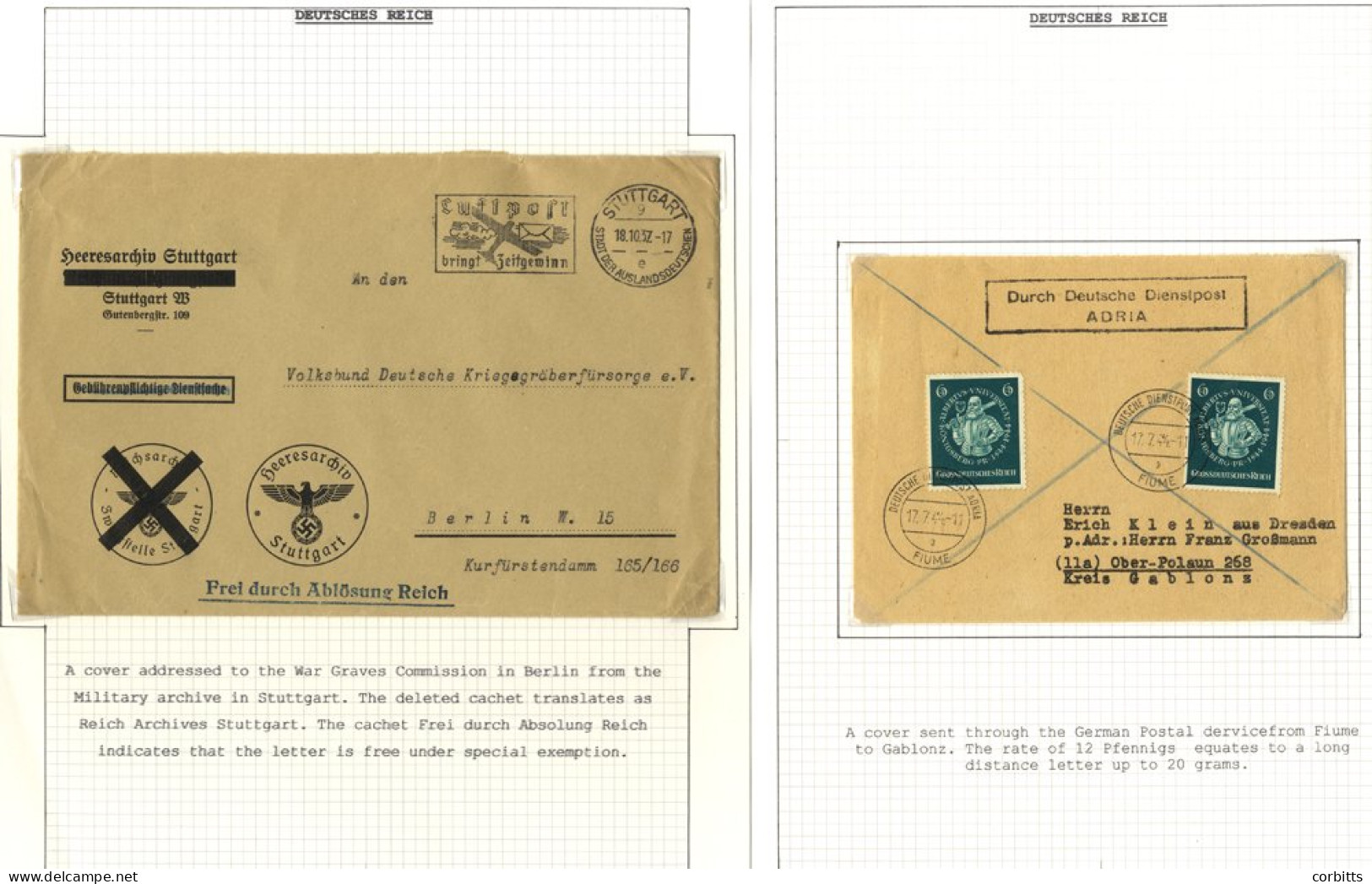 THIRD REICH Official Mail: Covers From Fiume, Trieste, Alpenvorland, Den Haag & Prague, Printed Items Used Within German - Other & Unclassified