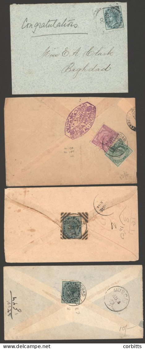 Indian Post Offices Group Of Covers (4) With ½a Green On 1894 Cover From Baghdad To Bushire, 1899 To Muscat And 1909 To  - Otros & Sin Clasificación