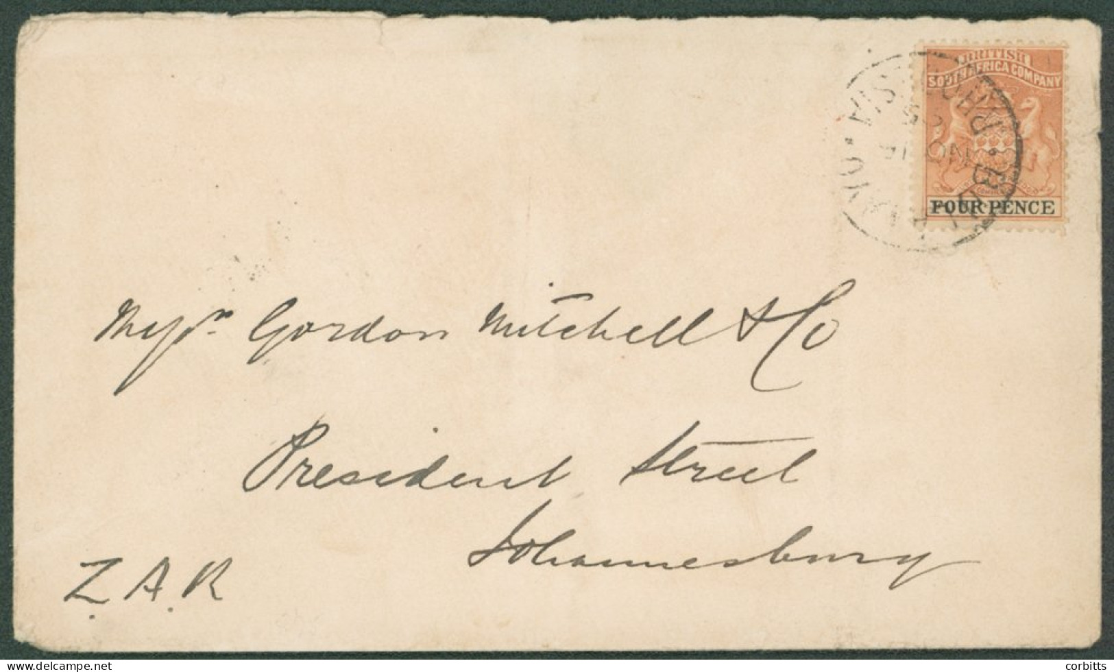1895 (15 Nov) Envelope To Johannesburg, Bearing 1892-94 4d Tied By Light 'BULAWAYO/RHODESIA' C.d.s. And Showing Arrival  - Other & Unclassified
