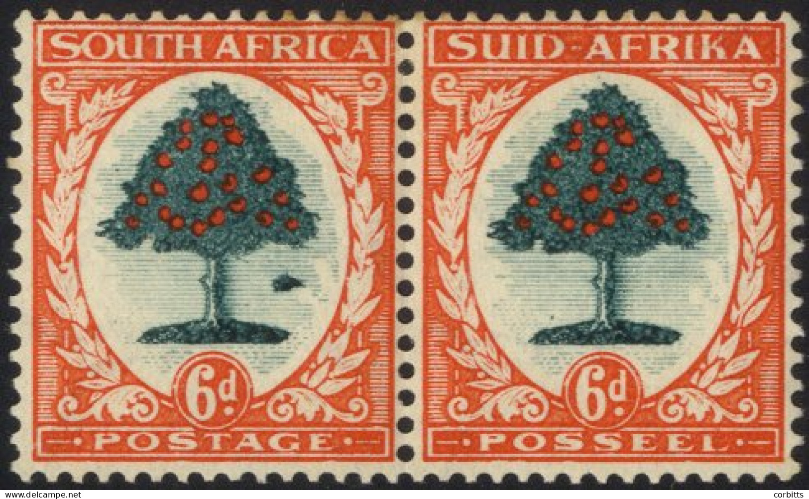 1933-48 6d Orange Tree Pair Showing The 'Molehill Flaw', M, SG.61b, Cat. £250. - Sonstige & Ohne Zuordnung