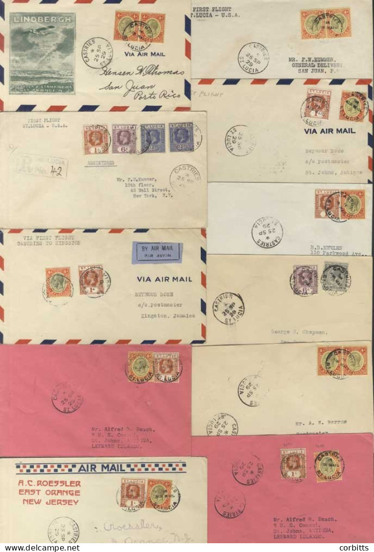 1929 Range Of First Flight Covers (11) With A Variety Of Frankings Incl. Illustrated FF To Puerto Rico, San Juan, Antigu - Sonstige & Ohne Zuordnung