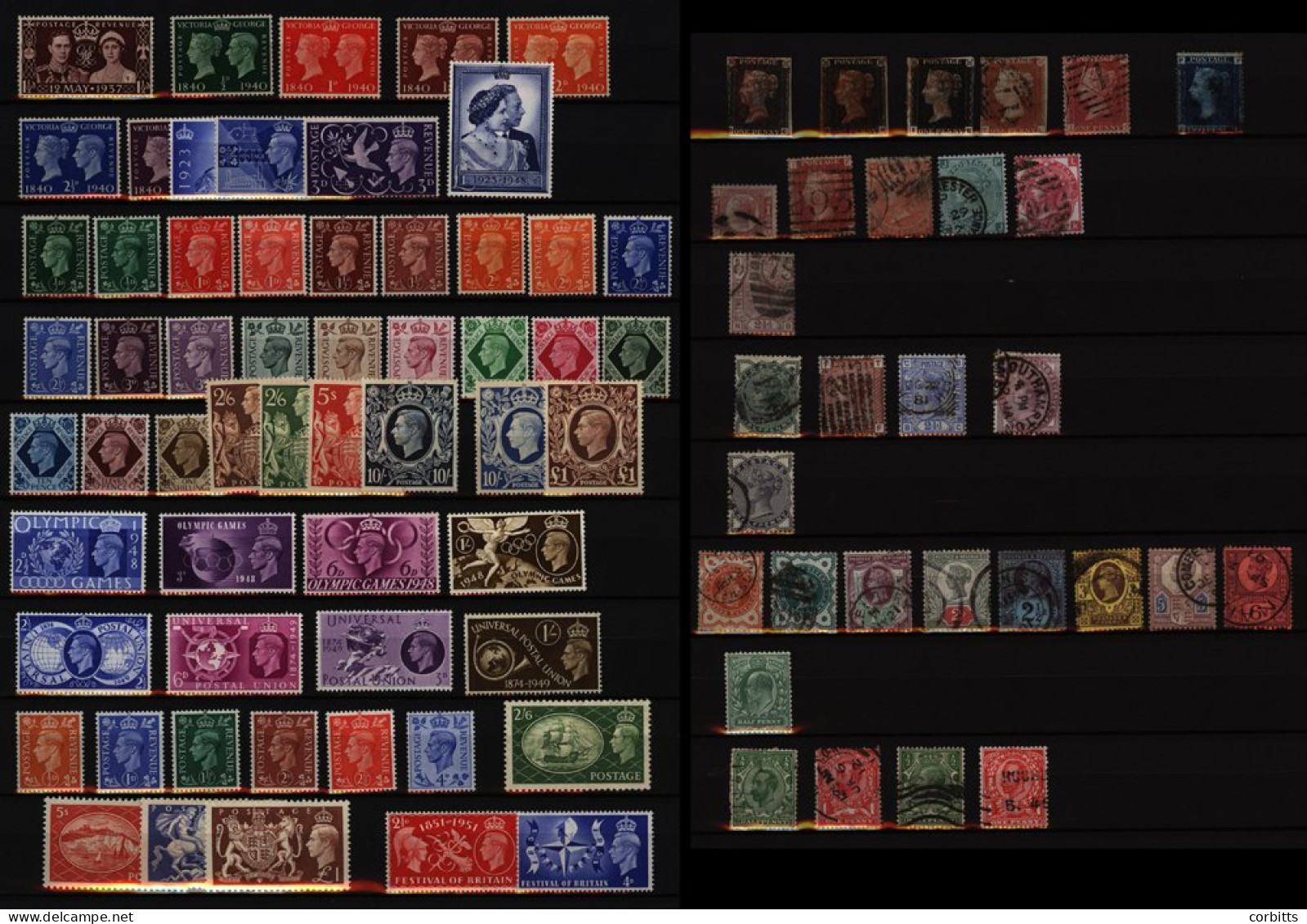 1840-1970 M & U Collection In Stock Book Incl. 1840 1d (3) One Four Margins, 1867-83 1s Green, U C.d.s (Cat. £45), Small - Other & Unclassified