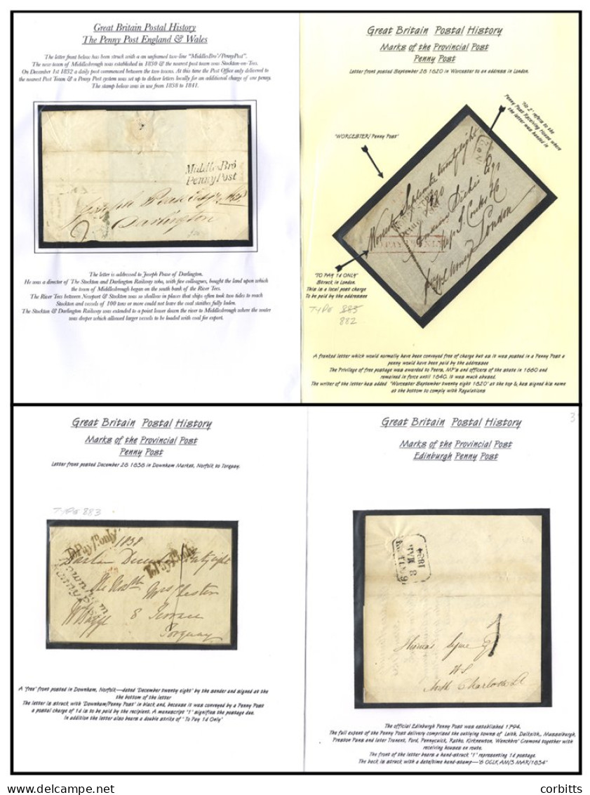 GB PENNY POSTS To UPP Range Of Covers Etc. Written Up On Leaves With Marks Incl. (fronts) With PP Of Middlesbro', Worces - Andere & Zonder Classificatie