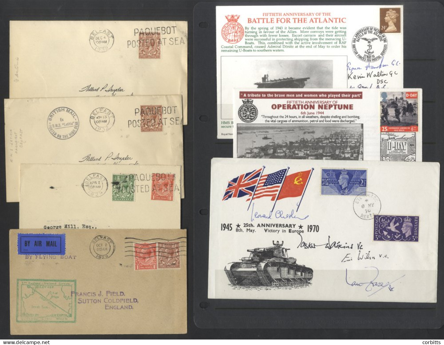 RANGE In A Packet With 1928 Flying Boat Cover, A Group Of Three 1929-32 'Paquebots', 1970 WWII Anniv Cover Signed By Thr - Otros & Sin Clasificación