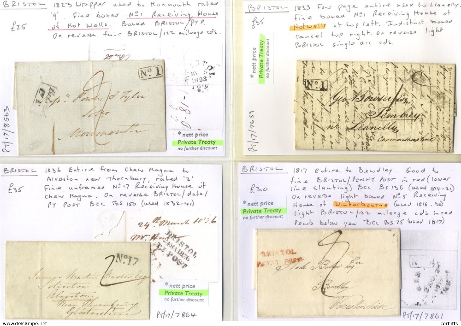 BRISTOL Sub-offices Etc. 1817-36 Bristol Penny Post Items (4) Ex Hot Wells, Chew Magna & Winterbourne; Weak St. Philips  - Autres & Non Classés