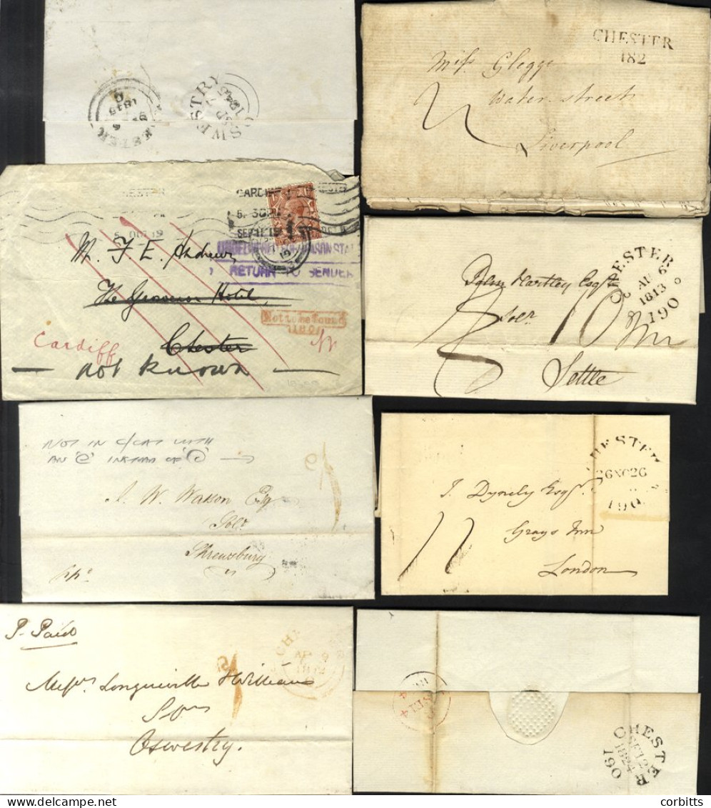 CHESHIRE 1785-1937 Chester Marks On Cover Incl. Very Good Strike Of The Scarce First Mileage On (worn) EL, 1813-26 Mainl - Autres & Non Classés