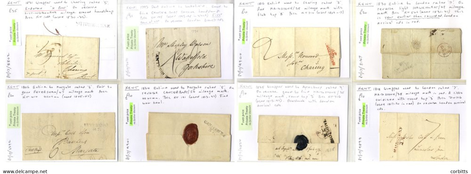 KENT 1793-1847 Pre-stamp Covers With Good Range Of Marks Incl. Curved Canterbury (1793), S/line Sittingbourne (1831), Bo - Other & Unclassified