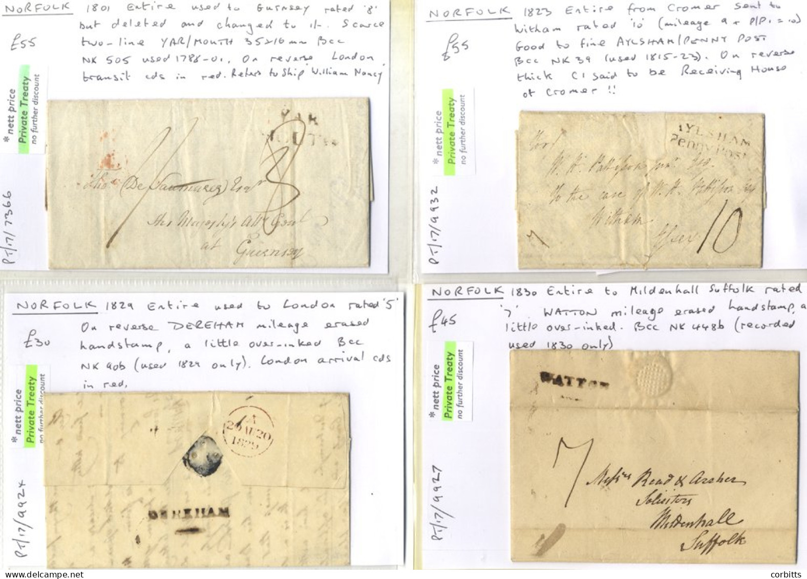 NORFOLK Pre-stamp Covers With Marks Incl. Weak ELMHAM Horseshoe (1812), Norwich Scarce S/line 'Prepaid' (1843), S/line S - Andere & Zonder Classificatie