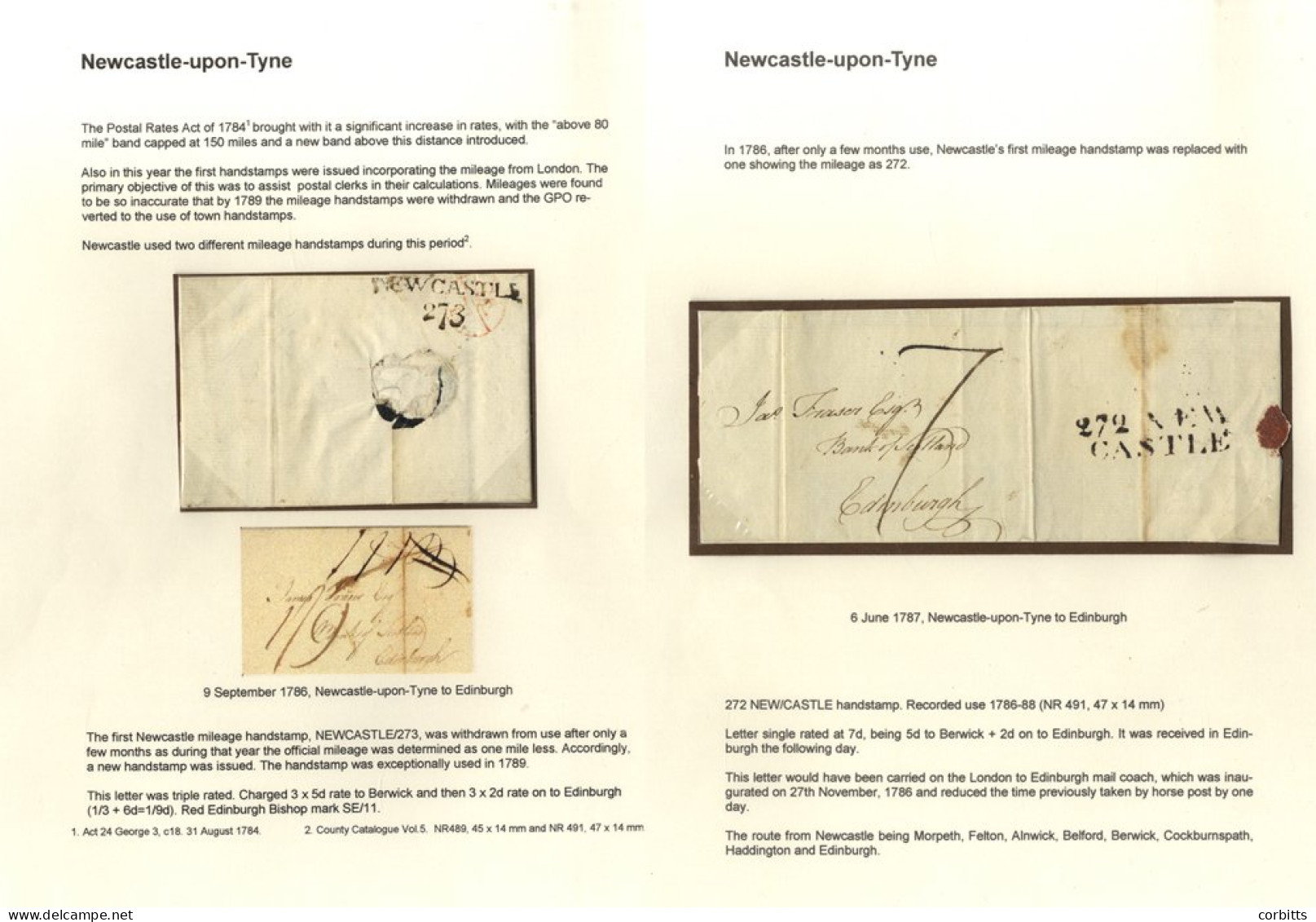 NORTHUMBERLAND (NEWCASTLE UPON TYNE) First-type Mileage - Two 1786 EL's With Fine/VF Strikes Of This Scarce '273' Mark;  - Otros & Sin Clasificación