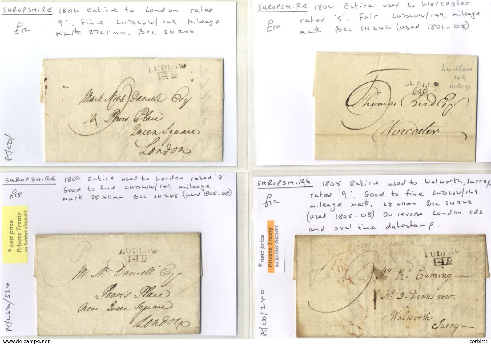 SHROPSHIRE (LUDLOW) Pre-stamp Covers 1785-1849 With Emphasis On Variety Of Mileage Marks Incl. 1785-1801 Group (4) With  - Andere & Zonder Classificatie