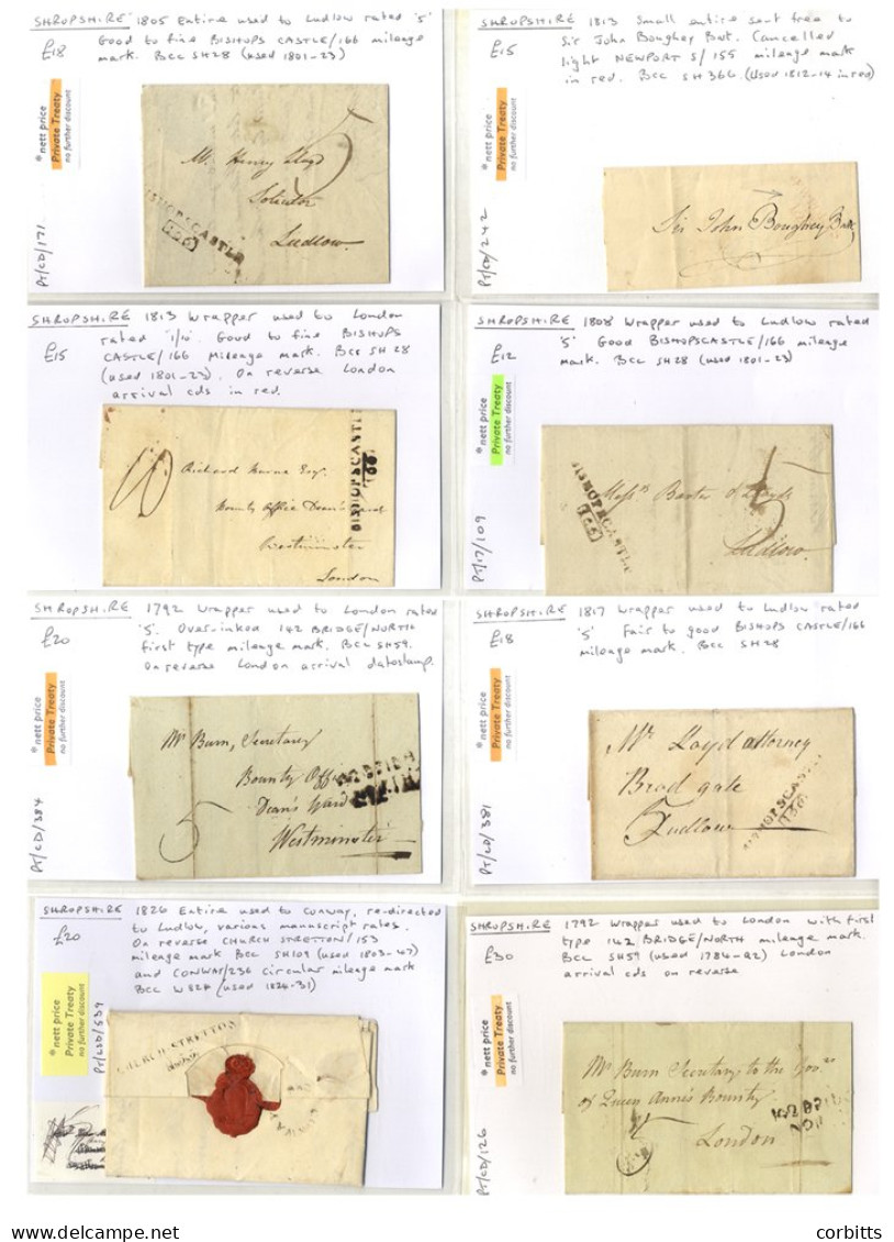 SHROPSHIRE Mileage Marks C1792-1833 Covers With Range Of Boxed Or Circular Mileages Incl. Bishops Castle (4), Bridgenort - Sonstige & Ohne Zuordnung