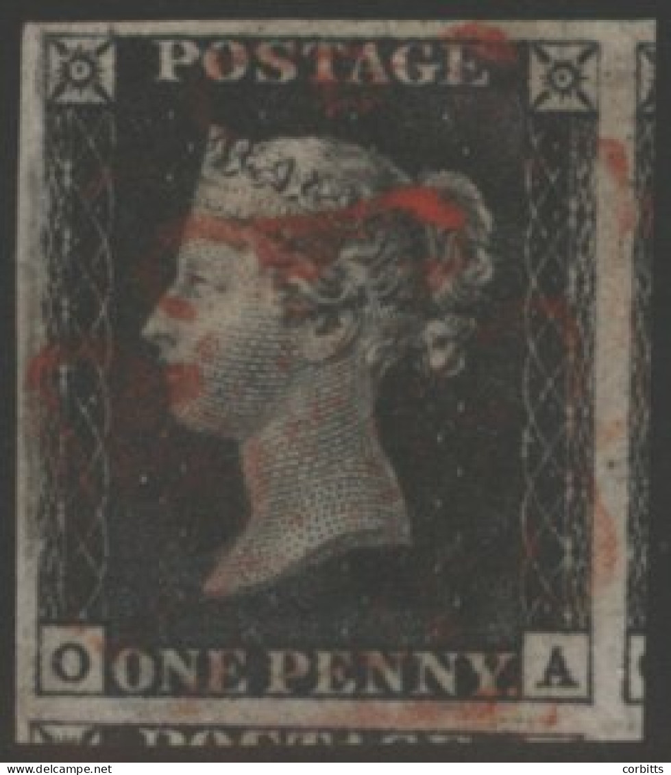 Plate 4 OA, Good To Huge Margins, Portions Of Adjoining Stamps At Right Side & Base, Cancelled Red MC. (1) - Autres & Non Classés