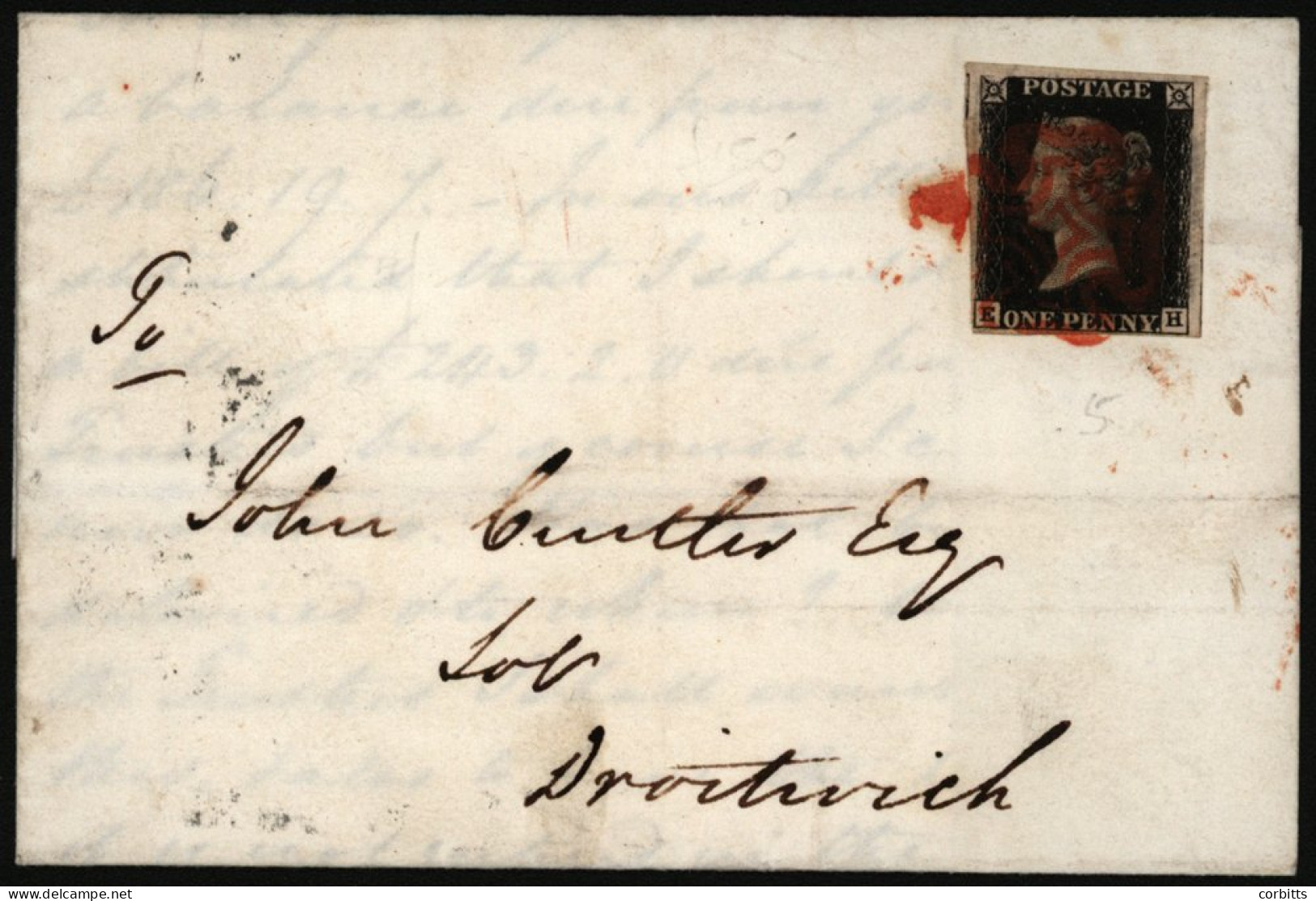 1840 Nov 14th Part Entire From Worcester To Droitwich, Franked Pl.5 EH, Good To Huge Margins, Tied Red MC, Worcester Nov - Sonstige & Ohne Zuordnung